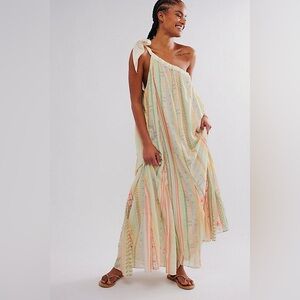 FREE PEOPLE TOVA ONE SHOULDER FLORAL COLORFUL MAXI DRESS SIZE XS